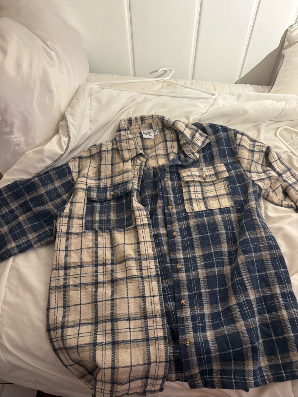Princess Polly Blue and Cream Plaid Button-Down Shirt